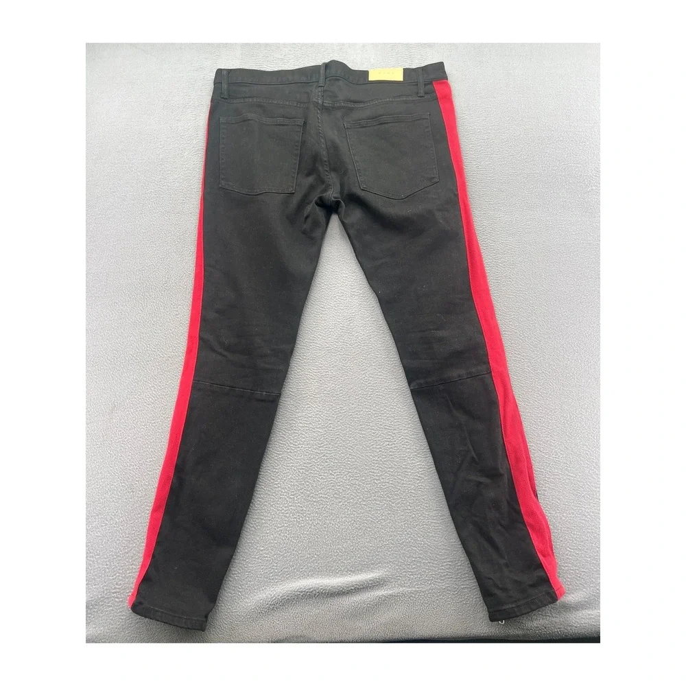 MNML Jeans Mens 38 Black Denim Red Side Stripe Zipper Ankle Slim Fit